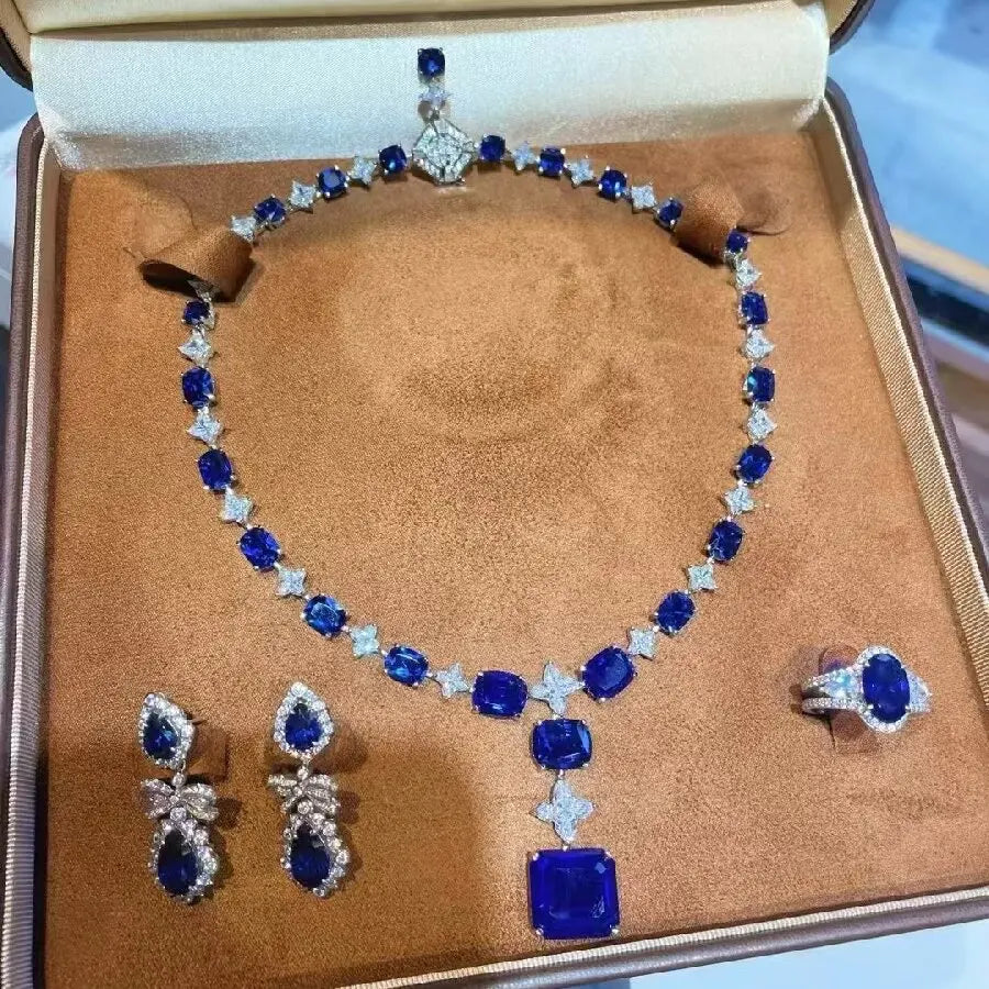 KQDANCE-collar de lujo de plata de ley 925 con esmeralda y zafiro de laboratorio, piedras preciosas de alto contenido de carbono, joyería fina para fiesta para mujer