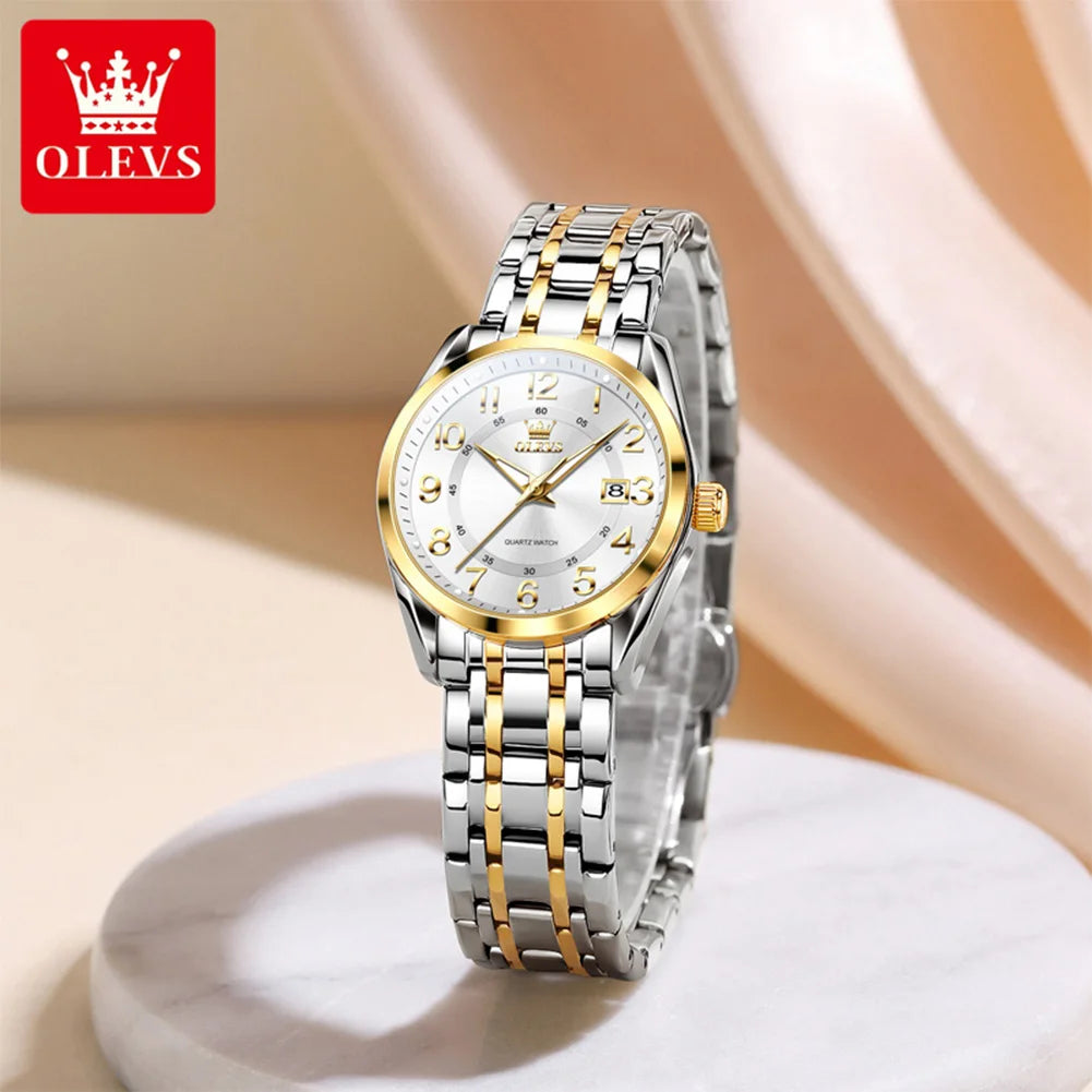 Relojes OLEVS para mujer, originales, con correa de acero, esfera digital clásica, calendario, resistente al agua, reloj de cuarzo, nuevo modelo 3666