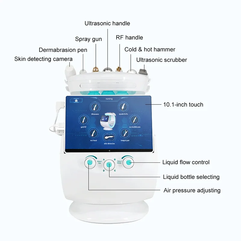 Máquina Hidrofacial Inteligente 7 en 1 Azul Hielo, Profesional y Portátil, Dermoabrasión, Lo Último en Dispositivos de Cuidado Facial para Uso en Salón y en Casa