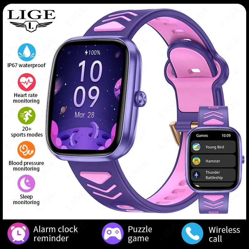 LIGE 2026 Nuevo Reloj Inteligente para Niños 1.75“ HD Llamada Bluetooth Reloj Inteligente Infantil Monitoreo de Salud Deportivo Reloj Impermeable para Niños y Niñas