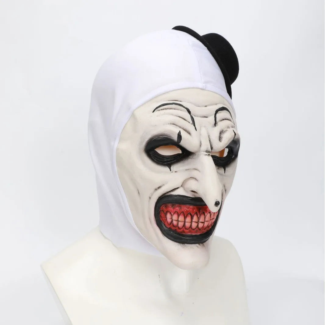 Espeluznante arte terrorífico la máscara de payaso Cosplay Horror Demon Killer Joker sombrero casco de látex fiesta de Halloween accesorios de disfraz Purim