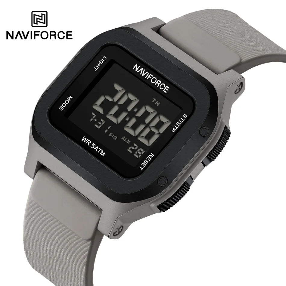 Reloj digital LCD deportivo para hombre NAVIFORCE, resistente al agua 50M, fecha automática, luminoso, correa de silicona suave, tendencias para hombre, reloj de pulsera diario para exteriores