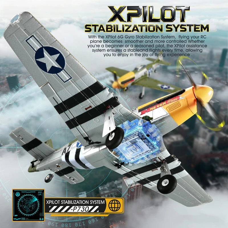 Avión RC 5 canales 3D/6G Ala fija Avión RC P51D Mustang RTF para adultos y principiantes, fácil de volar, motor brushless extraíble, helicóptero de combate