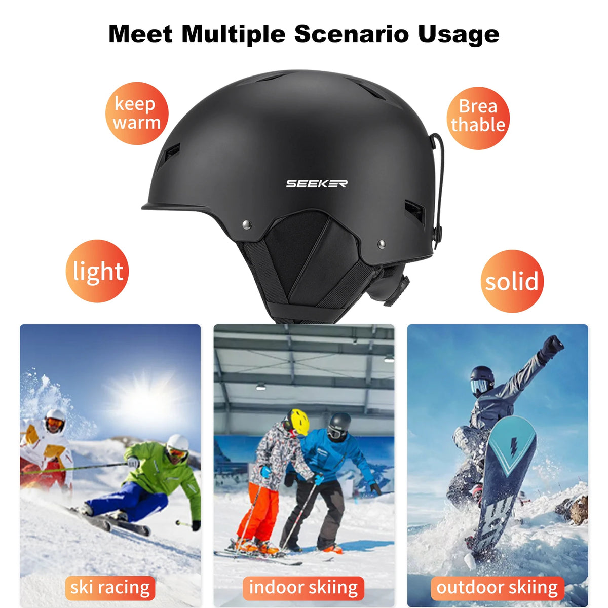 Casco de esquí SEEKEROutdoorSki, universal para tabla simple y doble, anticolisión, con protección de oídos de felpa extraíble, para adultos.