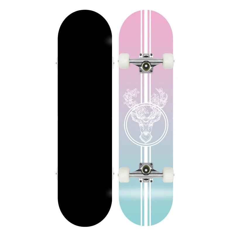 Patineta Profesional de Madera de Arce para Trucos de Doble Kick, Skateboarding Urbano, 80 cm, Ejes de Aluminio, Ruedas de PU Suaves, Patineta Completa