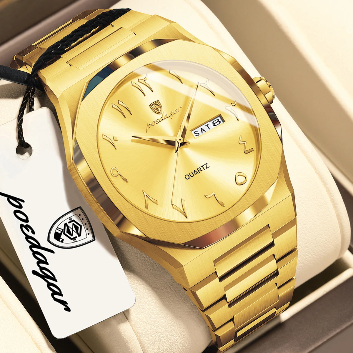 Reloj para hombre POEDAGAR original de cuarzo, resistente al agua, con fecha y día, estilo elegante, empresarial, de acero inoxidable