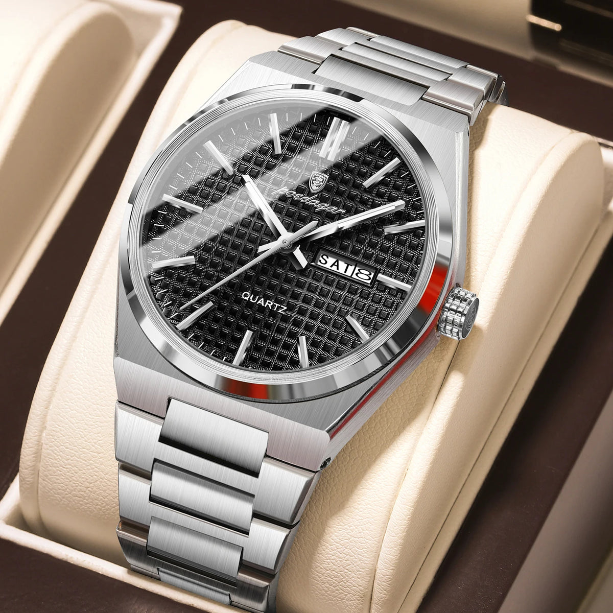 Reloj de pulsera para hombre de la marca de lujo POEDAGAR, resistente al agua, luminoso, de acero inoxidable, con fecha y día, reloj de cuarzo para negocios