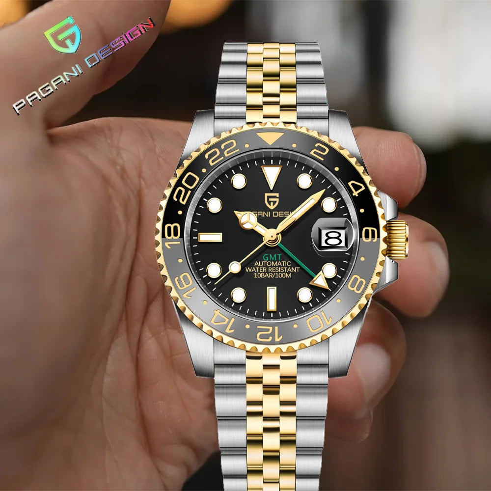 New V2 Pagani Design 40mm Men's Automatic Mechanical Watch Sapphire Stainless Steel GMT Watch Top Brand Men's Watch Sport
