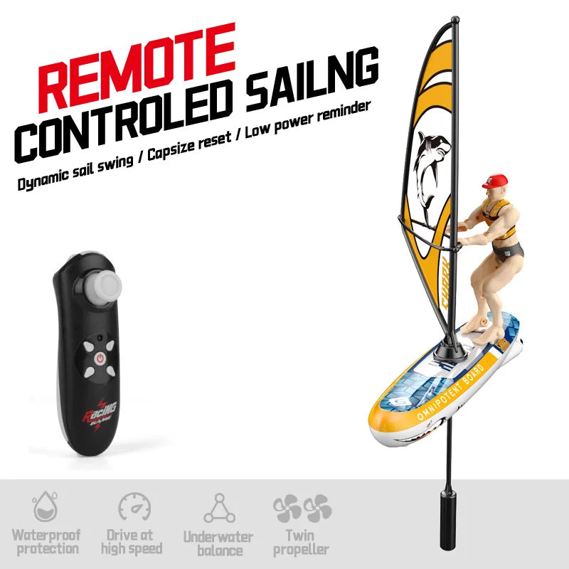 Barco de vela RC, lancha rápida a control remoto 2.4G, modelo de juguete de carreras, kayak oscilante deslumbrante, juguete acuático competitivo para piscina y exteriores para niños