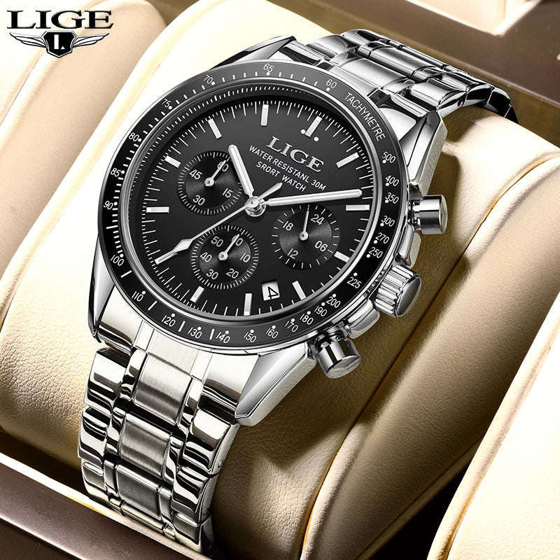 Relojes LIGE para hombre, NUEVO Reloj de pulsera de cuarzo de lujo, estilo casual de negocios, con calendario, cronógrafo, reloj deportivo para hombre 2026