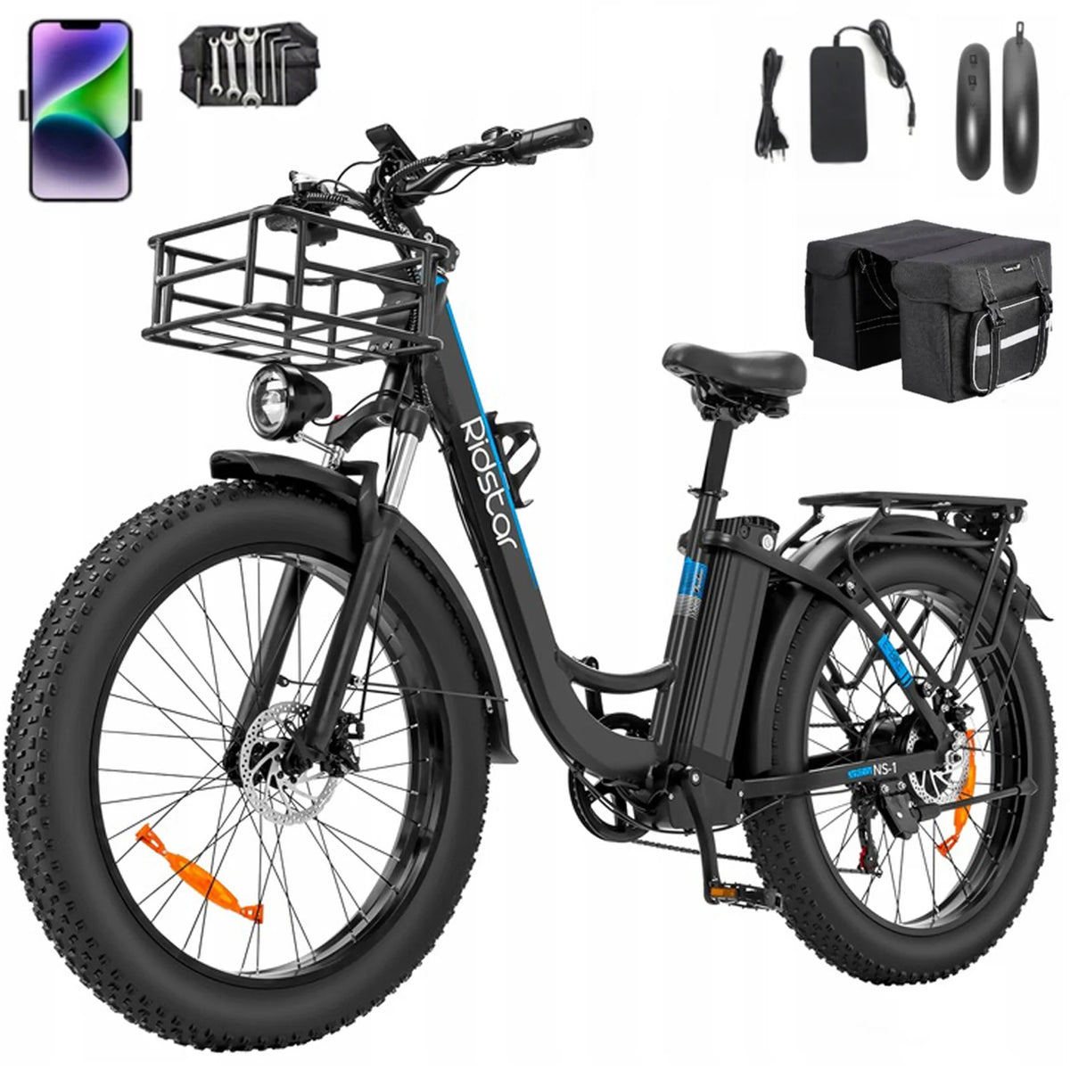 Bicicleta eléctrica Ridstar MN-26 2026, 48V 1500W, batería de 20AH, neumáticos Fat Tire de 26*4.0 pulgadas, bicicleta de montaña eléctrica para hombre para nieve, con bolsa, stock en la UE