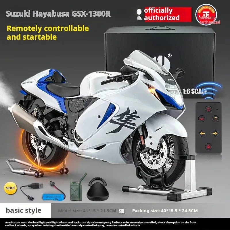 1:6 Suzuki Hayabusa Super Sport Motorcycle Remote Start Alloy Simulation Sprayable Locomotive Model Ornament