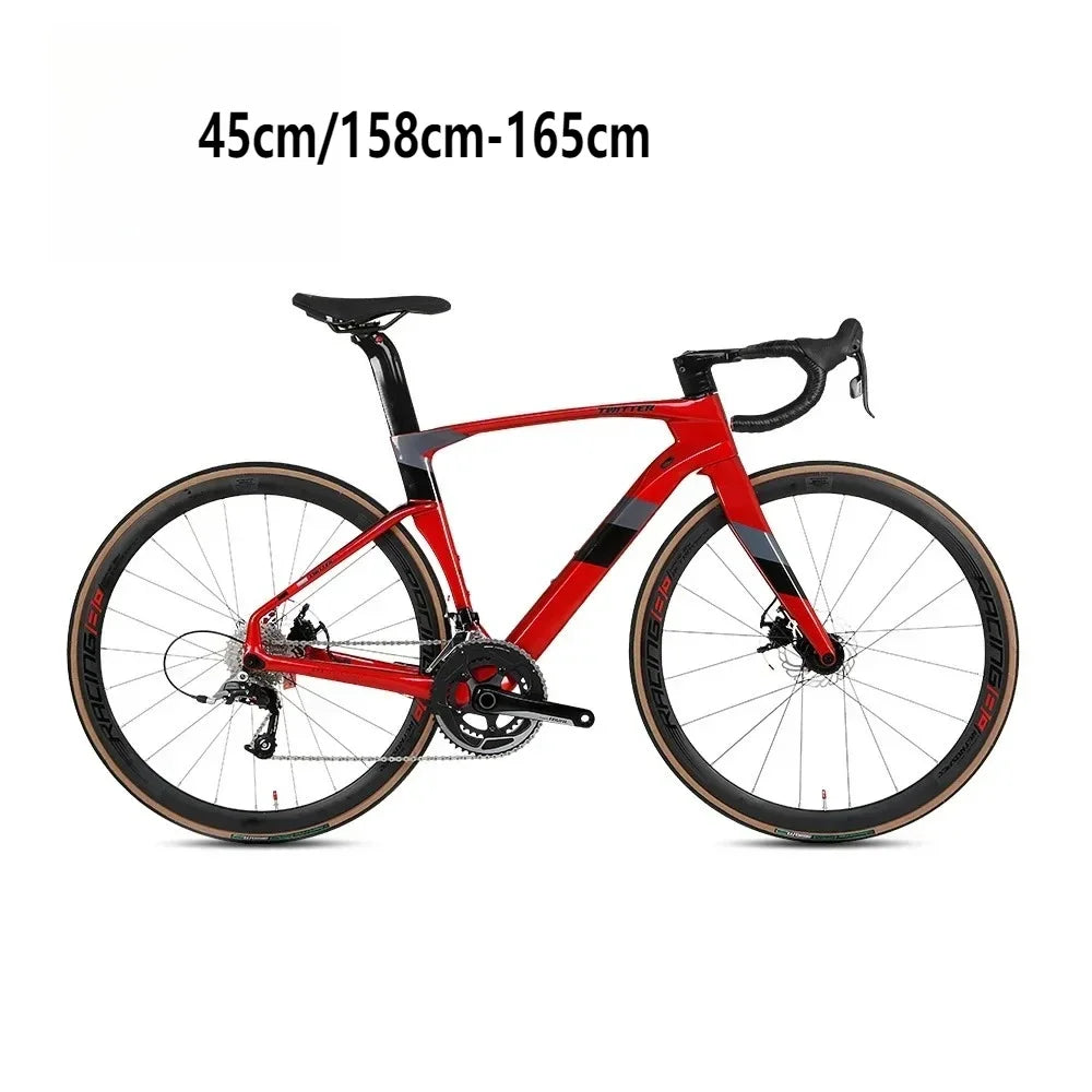 Bicicleta de carretera de fibra de carbono TWITTER T800, enlace Bluetooth, cambio electrónico de 24 velocidades, frenos de disco hidráulicos, bicicleta de carreras aerodinámica