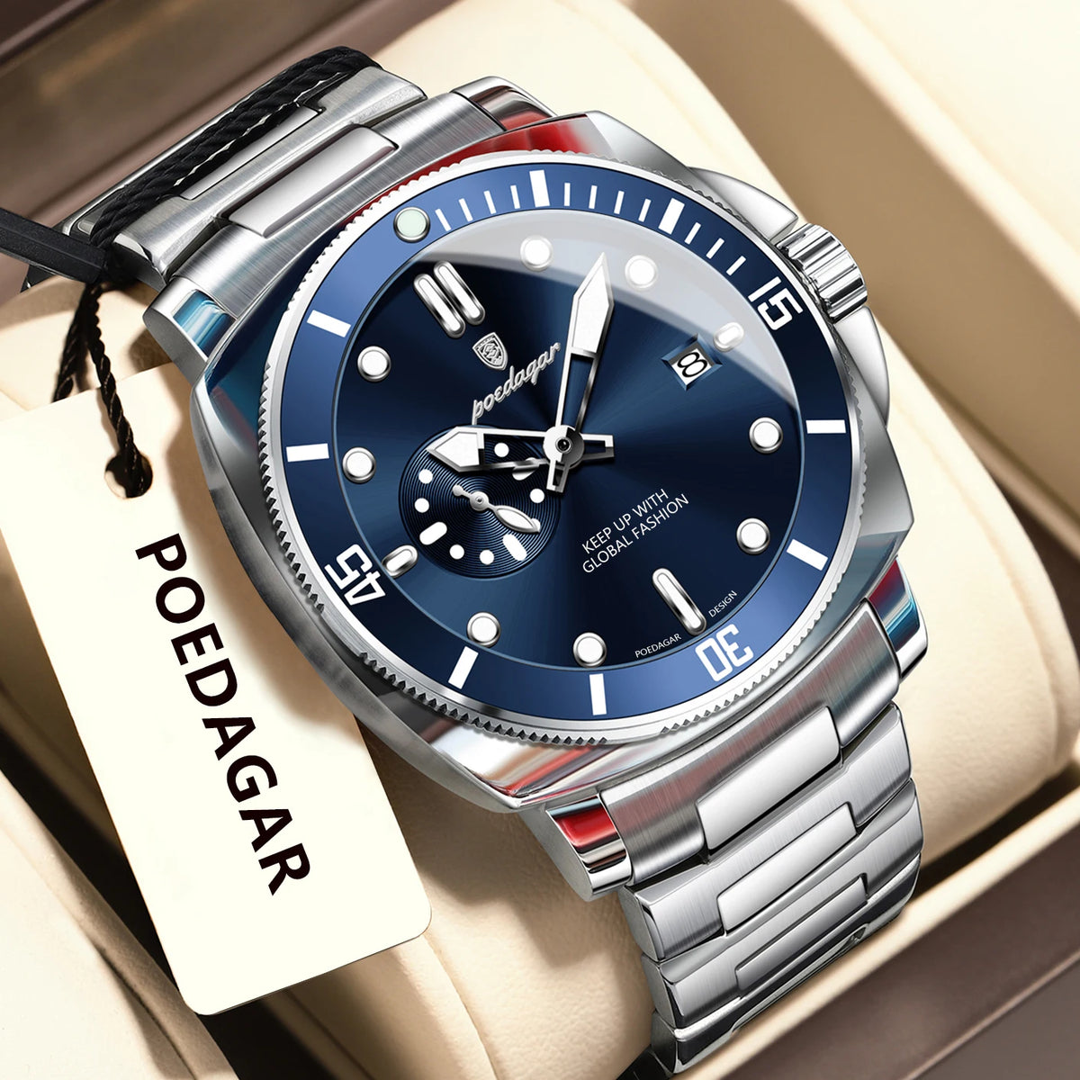 Reloj POEDAGAR de lujo para hombre, moderno, resistente al agua, con fecha, luminoso, de acero inoxidable, reloj de cuarzo para negocios y deportes