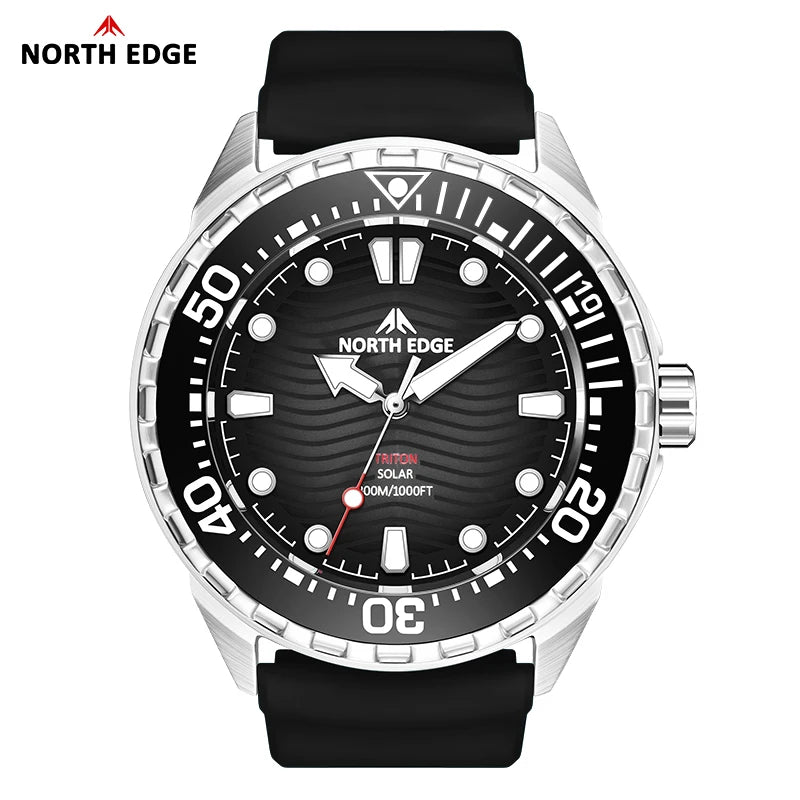 NORTH EDGE 2025 Nuevo reloj de buceo TRITON con energía solar para hombre, relojes de cuarzo de lujo para hombre, caja de acero inoxidable 316L, resistente al agua 300M