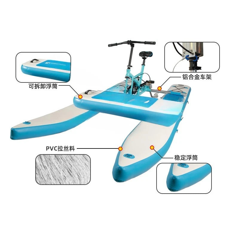Bicicleta acuática, bicicleta acuática individual con plataforma inflable de PVC, ideal para recorridos turísticos en zonas de interés.