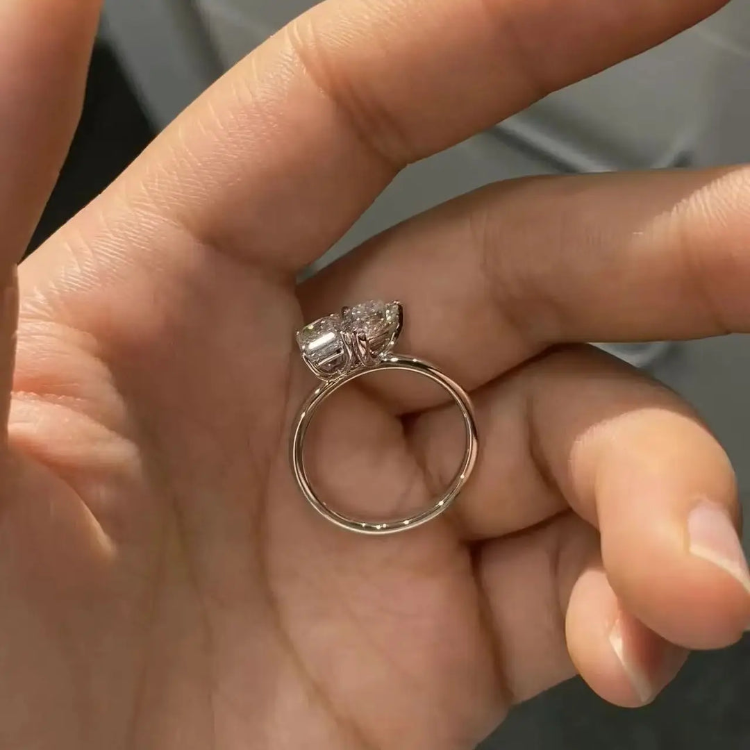 Anillo Toi Et Moi con Diamante Cultivado en Laboratorio, Corte Pera y Esmeralda, Certificado IGI, 2.0ctw, E VS1, Anillo de Compromiso de Oro Blanco 14K, Joyería, Regalo