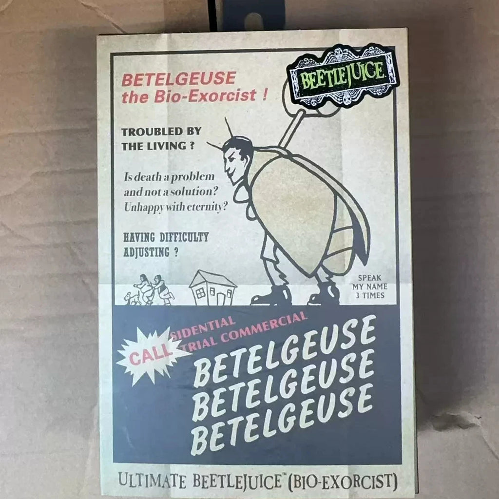 Figura de acción original de NECA, Betel Geuse, el guía turístico del exorcista, 1988, versión definitiva, con abrigo de gabardina, modelo coleccionable de Beetlejuice.