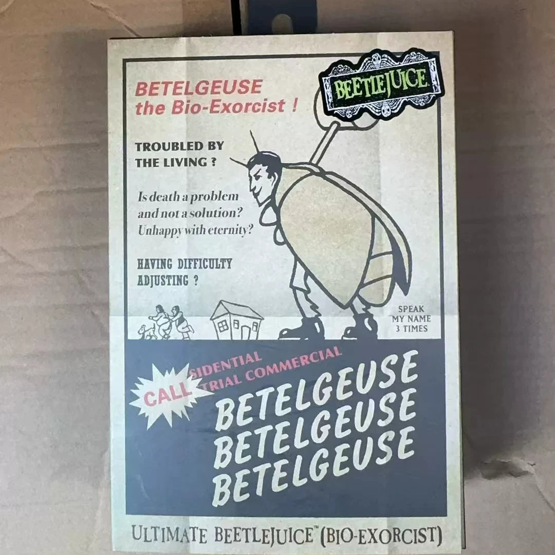 Figura de acción original de NECA, Betel Geuse, el guía turístico del exorcista, 1988, versión definitiva, con abrigo de gabardina, modelo coleccionable de Beetlejuice.