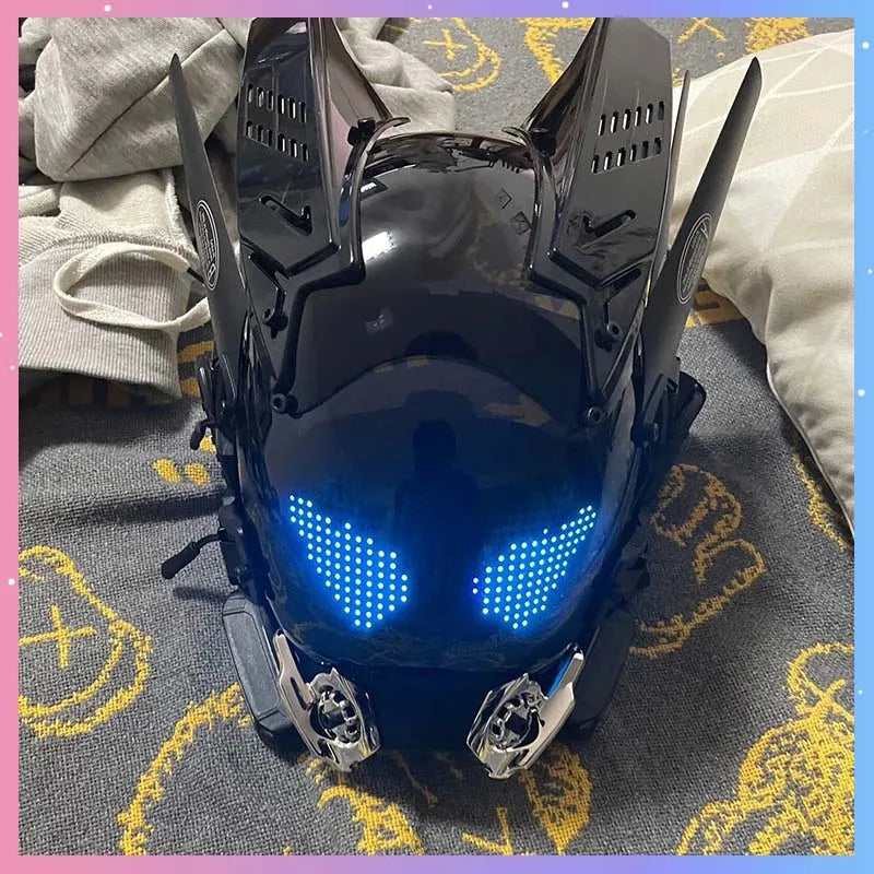 Máscara Cyber Punk, disfraces, máscara, Cosplay, soldado Mech con pantalla LED de subtítulos, casco de Control por aplicación de teléfono, accesorios de Bar para fiesta de Halloween