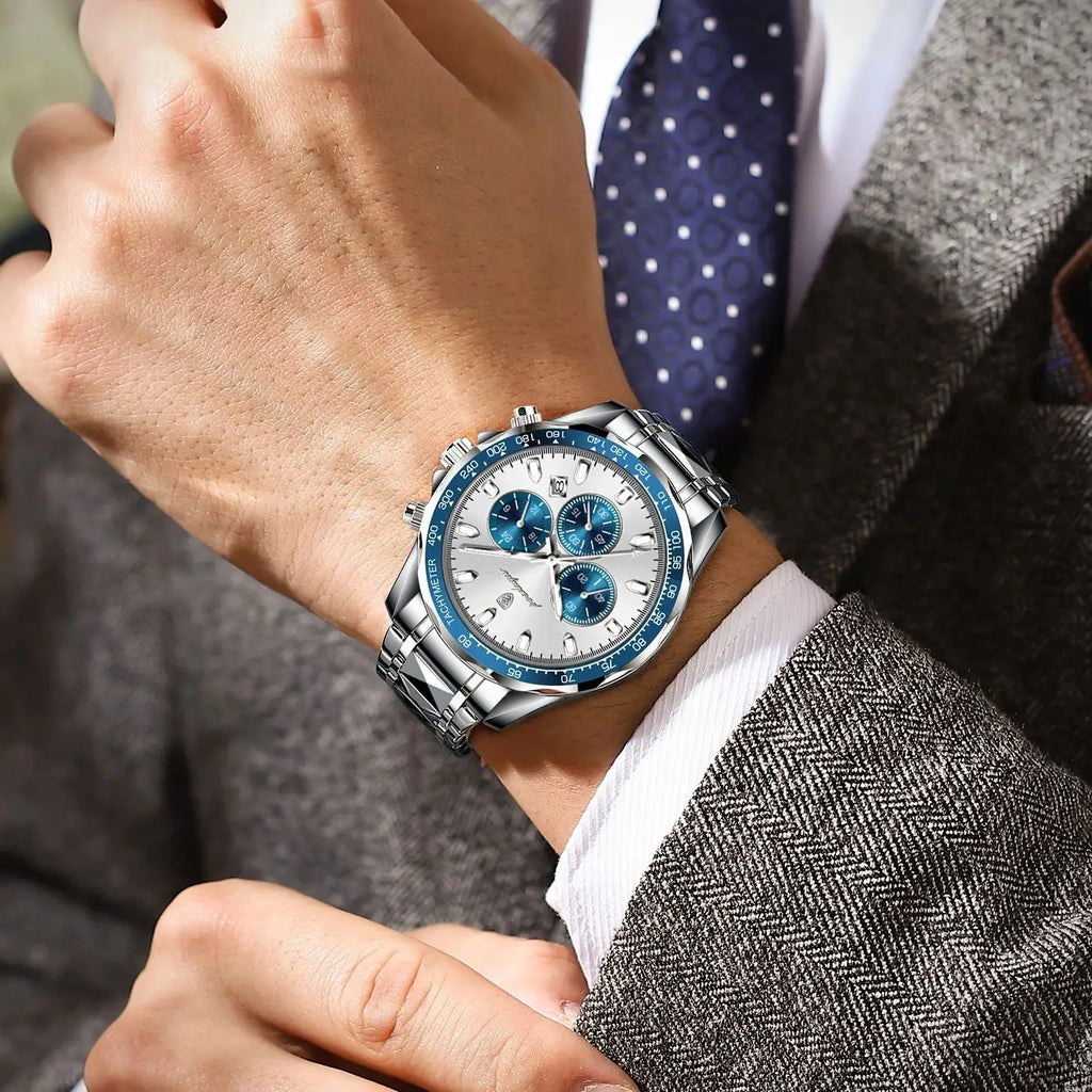 Reloj de lujo para hombre POEDAGAR, resistente al agua, luminoso, de acero inoxidable, cronógrafo, con fecha, reloj de cuarzo de negocios para hombre