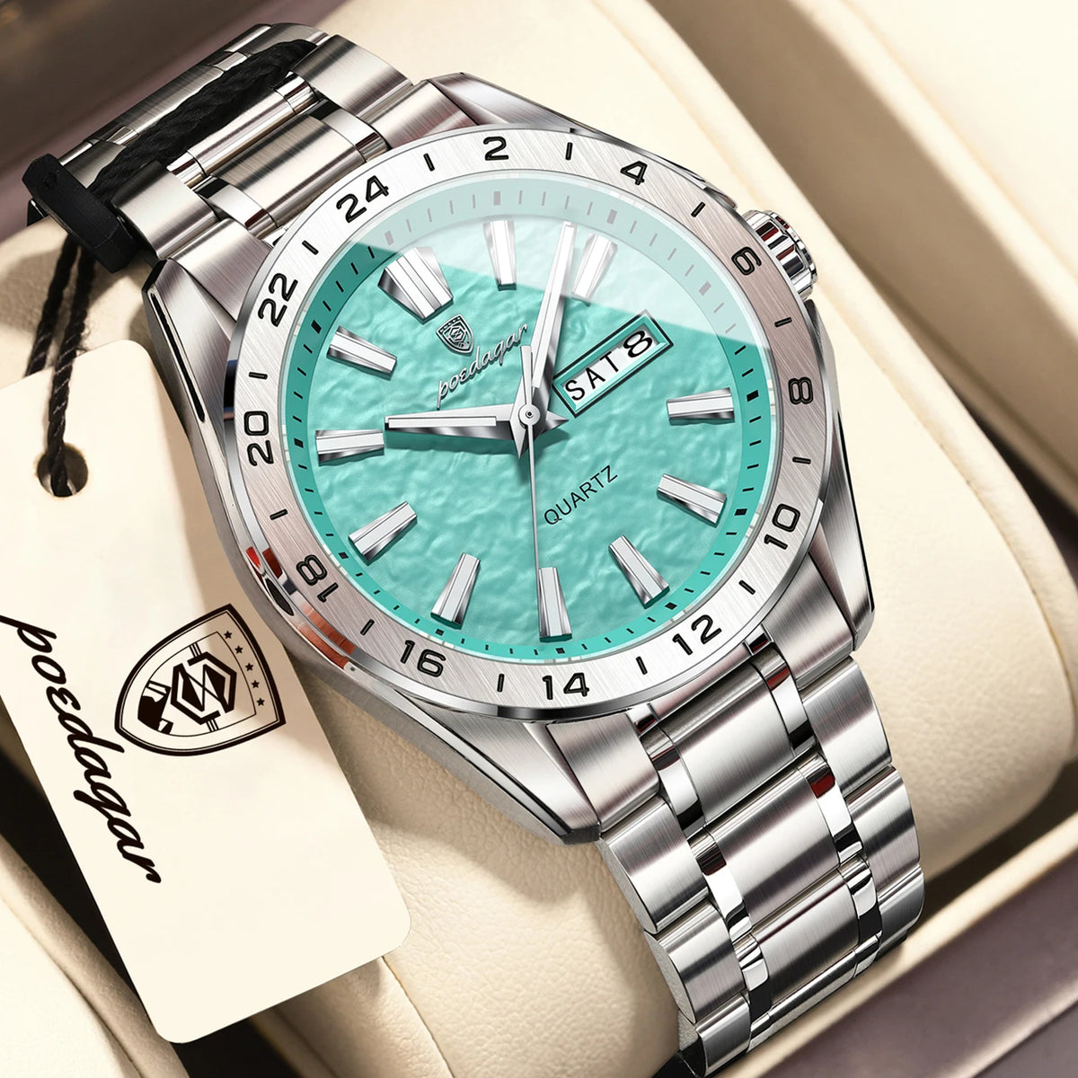 Reloj de hombre POEDAGAR de moda, de negocios, luminoso, resistente al agua, de acero inoxidable, con fecha y día, de cuarzo, deportivo para hombre