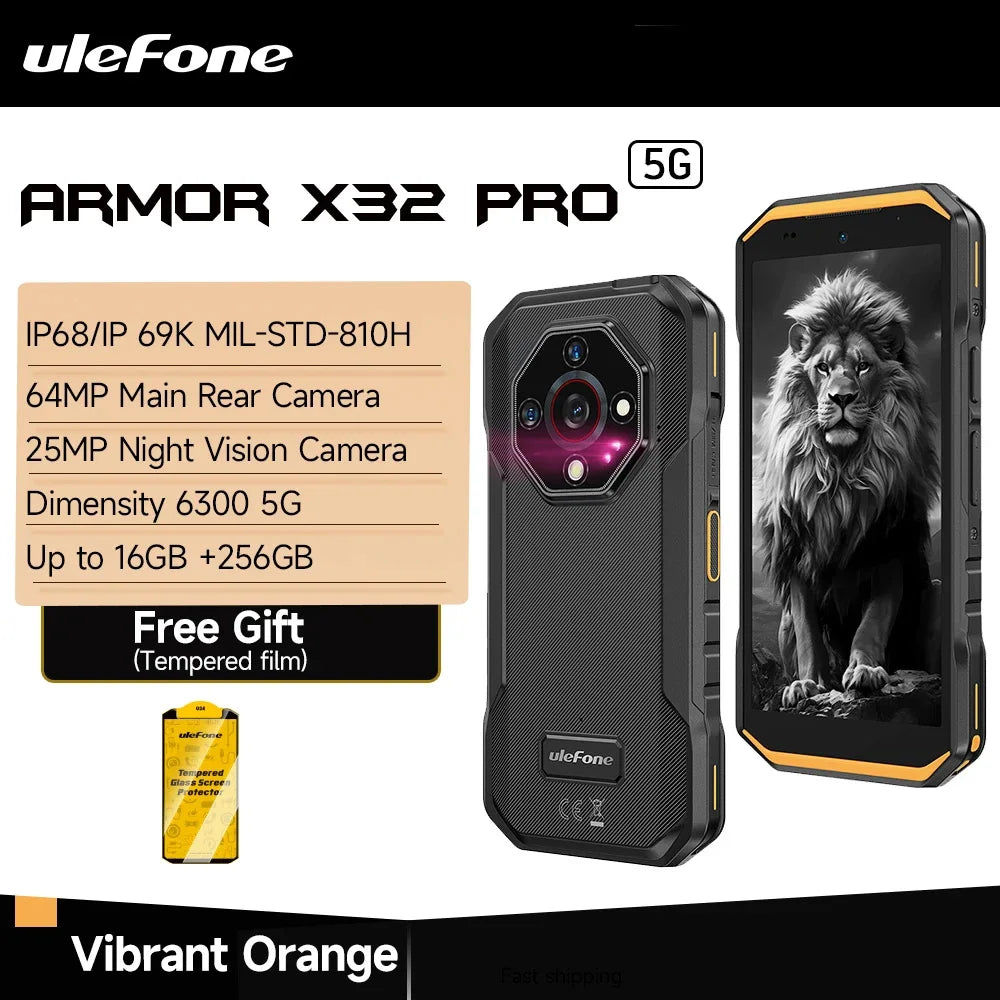 Ulefone Armor X32 Pro 5G Teléfono Robusto Android 14 16GB+256GB Dimensity 6300 Octa Core Cámara 64MP NFC IP68/IP69K Resistente al agua