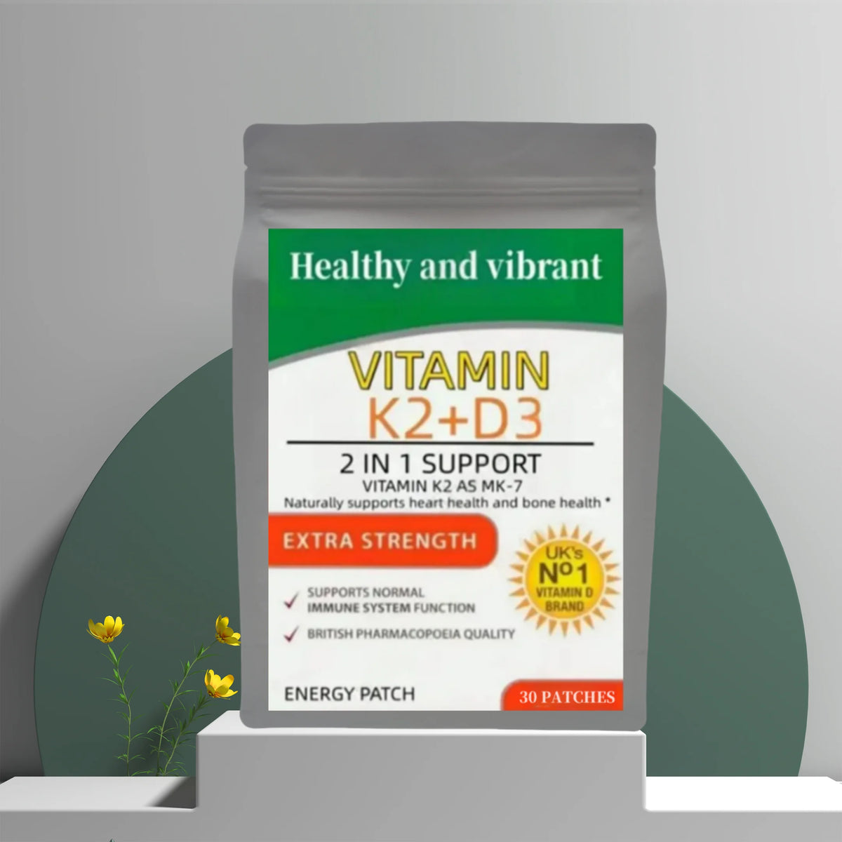 Parches transdérmicos de vitamina K2 (MK-7) premium sin OMG con vitamina D3 en oferta – Complejo biológicamente activo con biotina y ácido fólico