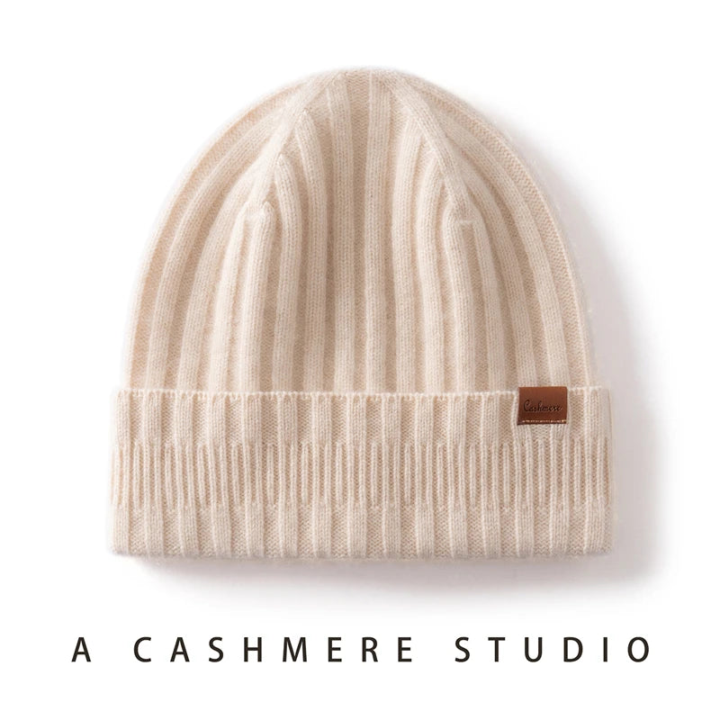 Gorros de punto de Cachemira de calidad a elección para mujeres/hombres, gorro de invierno informal para exteriores, gorros acanalados de moda, gorro cálido de Color sólido Unisex