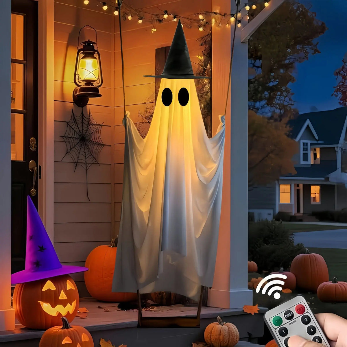 Decoración de fantasma oscilante de Halloween, adorno de fantasma colgante brillante para porche, patio, jardín, decoración de fiesta, exhibición al aire libre, regalo de festival