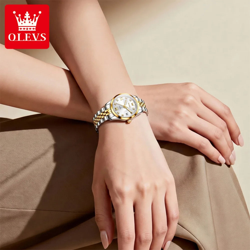 Reloj de pulsera para mujer OLEVS, clásico y elegante, de cuarzo original, acero inoxidable, resistente al agua, con calendario grande, luminoso, de lujo, modelo 7133