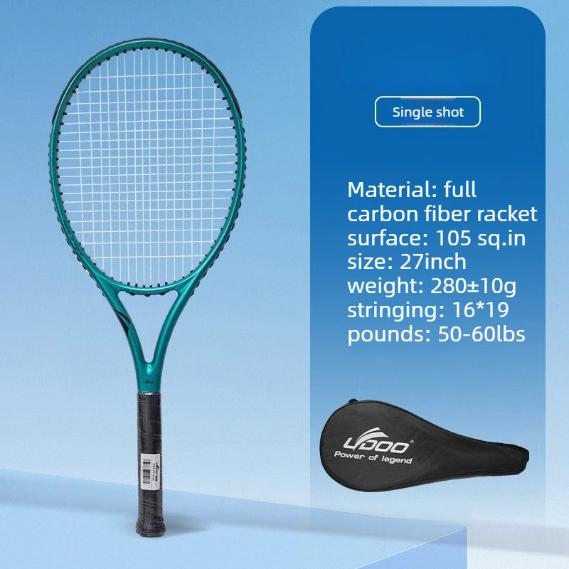 Raqueta de tenis de 27 pulgadas, fabricada íntegramente en fibra de carbono, resistente, ligera, de calidad profesional y fácil de transportar, ideal como equipo deportivo.