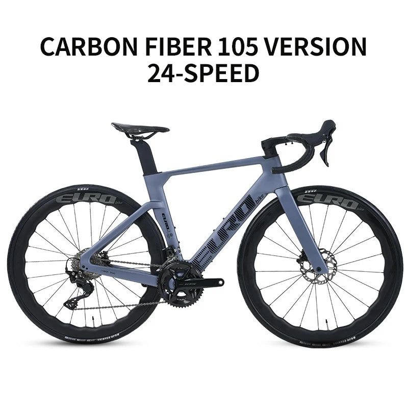 Bicicleta de carretera de fibra de carbono, grupo 105, 24 velocidades, frenos de disco hidráulicos, 8.8 kg, bicicleta de carretera para estudiantes, diseño aerodinámico, bicicleta de carreras con doble freno de disco
