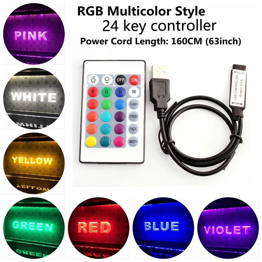 Controlador RGB de 24 teclas y cable de 160 cm para letrero LED