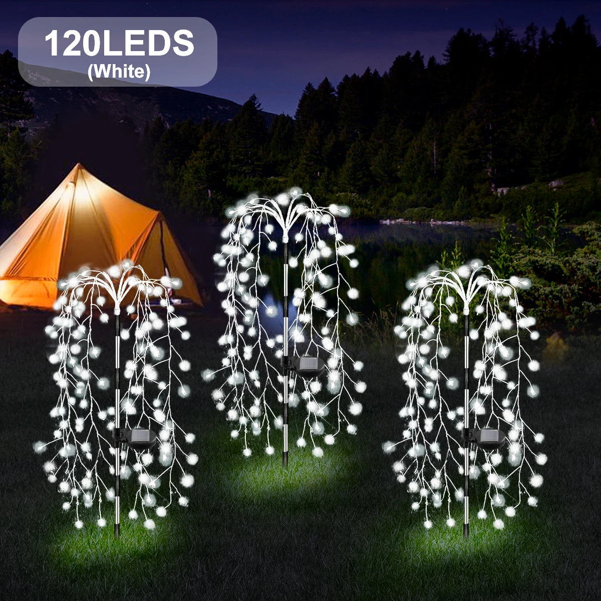 Luces solares decorativas de fuegos artificiales de 200/120 LED para exteriores, luces de hadas, lámpara de Ramadán, guirnalda de luces impermeable para patios
