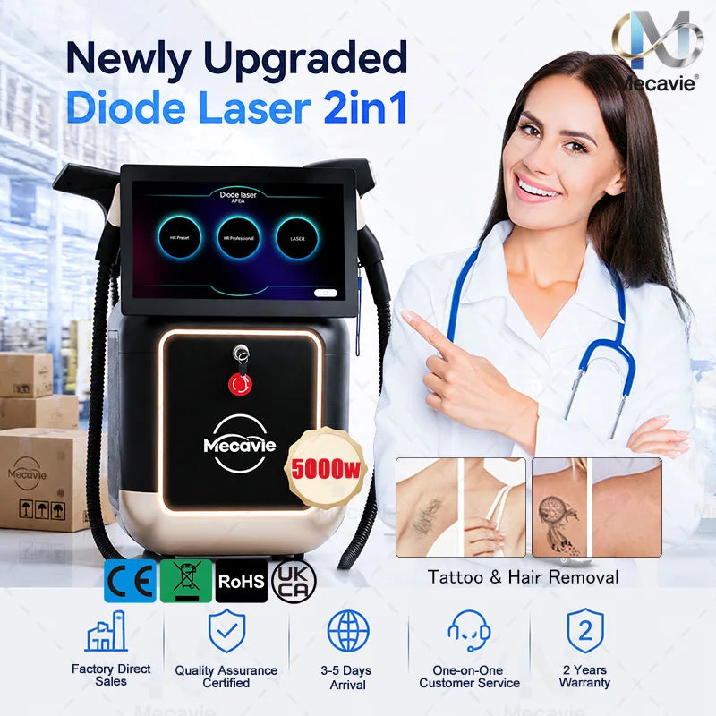 Máquina de Depilación Láser de Diodo con Tecnología FAC de 5000W, Máquina de Eliminación de Tatuajes con Láser de Picosegundos, Disponible para Todo Tipo de Piel, Equipo de Belleza