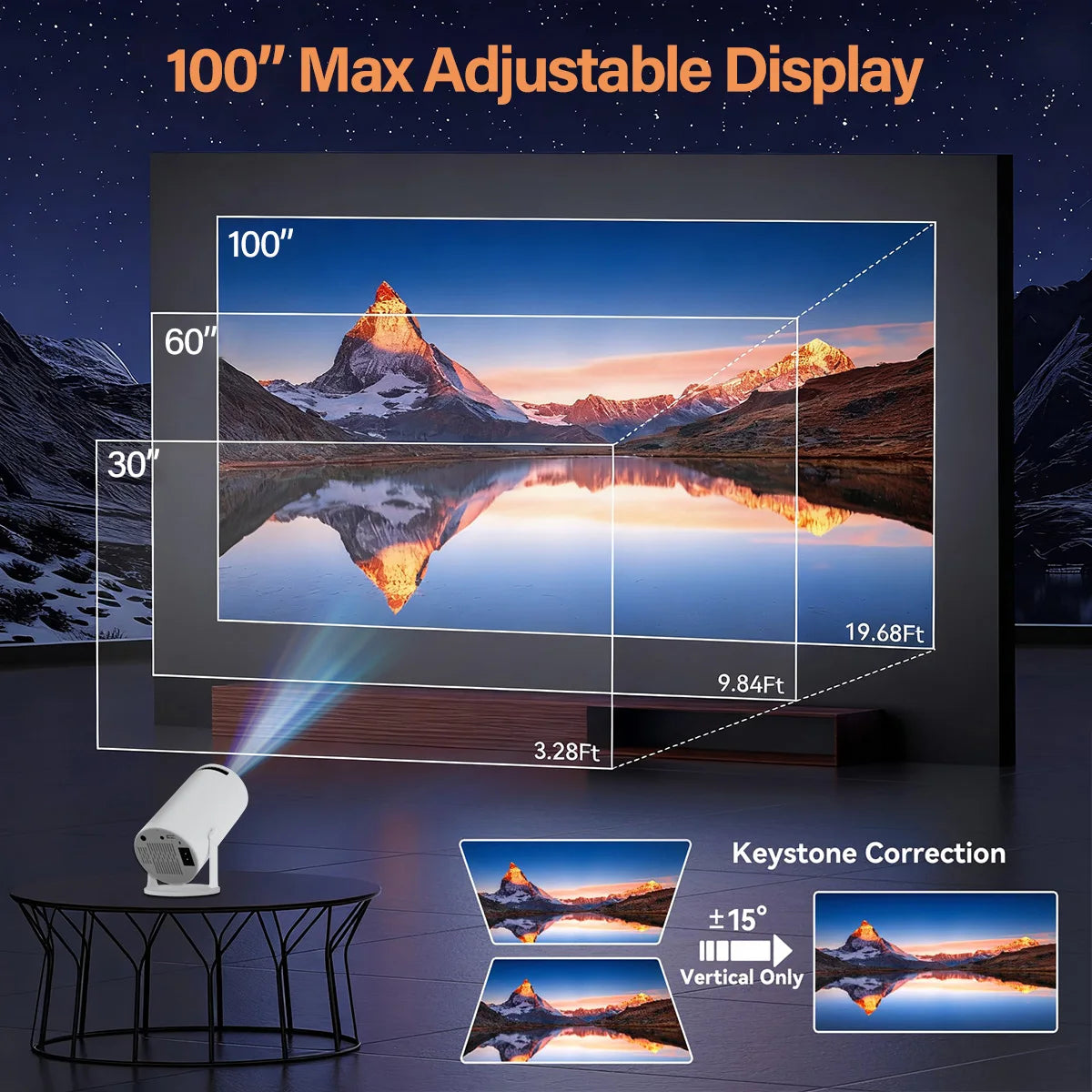Mini proyector portátil con resolución nativa de 720p, compatible con 4K y 1080p, proyección Full HD en pantalla grande, conexión WiFi, ideal para el cine en casa, proyector inteligente con sistema Android.