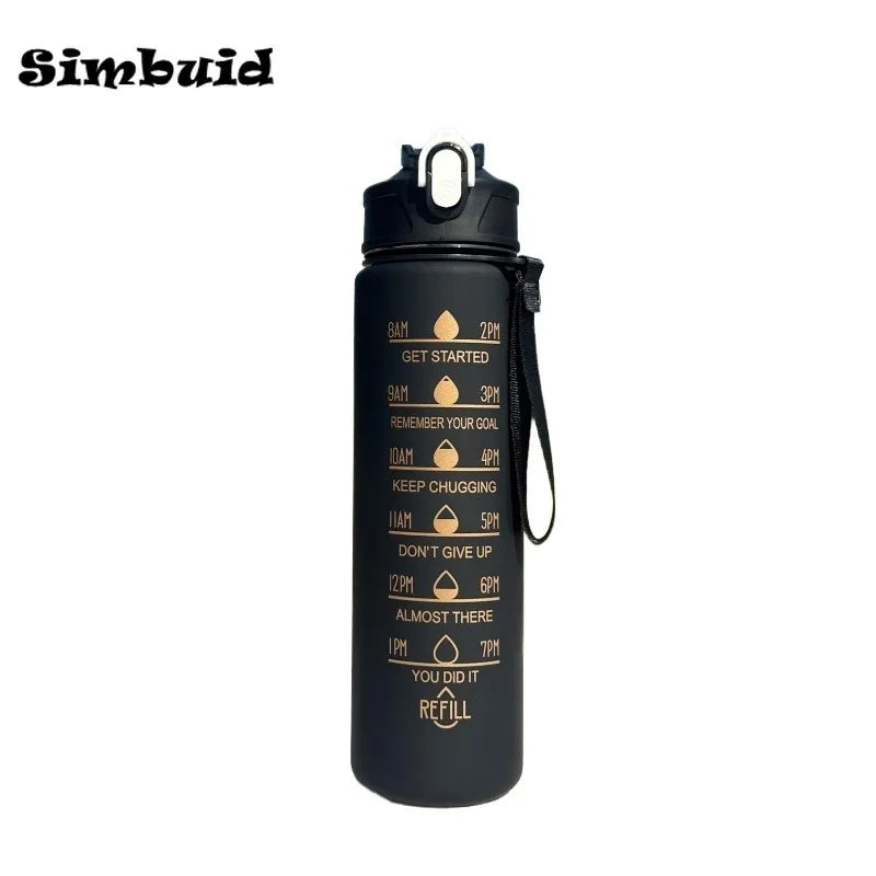 Botella deportiva de 600ML/750ML/1000ML con escala de tiempo, botella para beber de Color degradado para exteriores, taza de paja motivacional portátil para Fitness