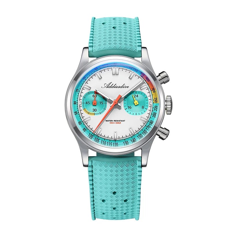 Reloj ADDIESDIVE nuevo para hombre, 38 mm, cronógrafo VK64, caucho fluorado, lujo, cristal abombado, luminiscencia BGW9, resistente al agua 100 m, reloj de pulsera de cuarzo
