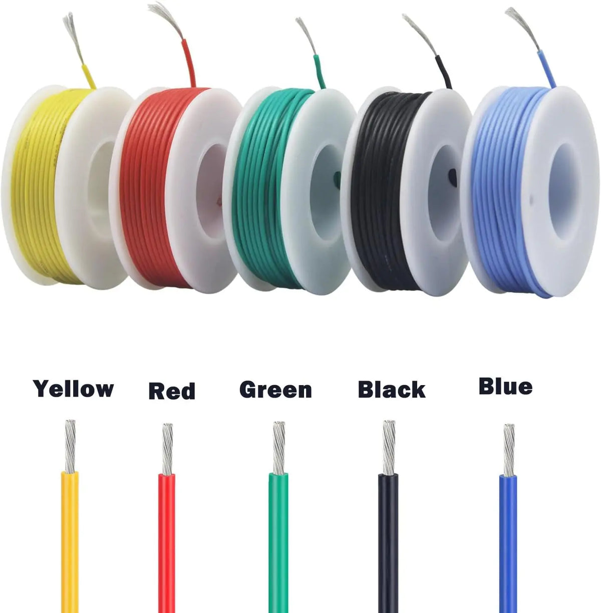 Cable de cobre estañado de silicona para bricolaje, 16-30AWG, 5 colores, 5-20 metros por eje, cable trenzado