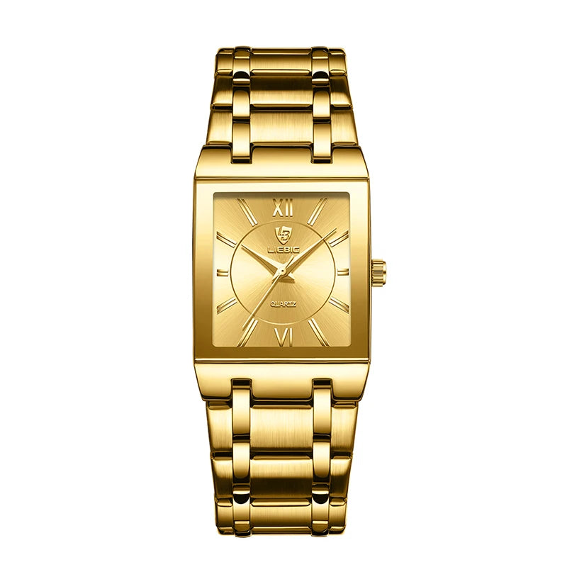 Reloj LIEBIG para hombre, de lujo, con correa de acero, movimiento de cuarzo dorado, resistente al agua, reloj de pulsera dorado para mujer, reloj masculino.