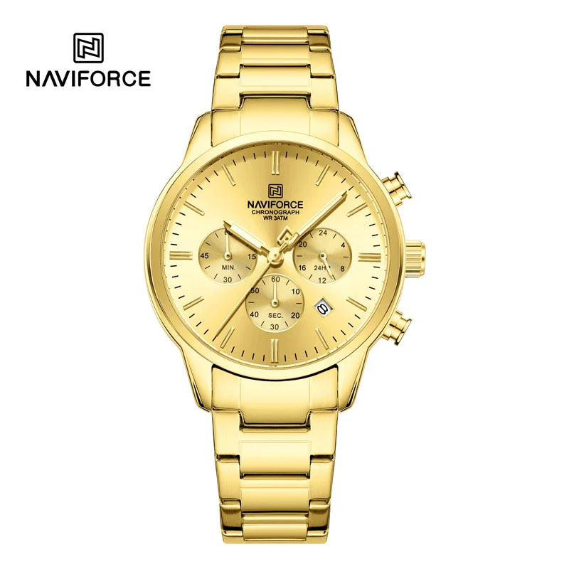 NAVIFORCE Men's Watch Quartz Calendar 3ATM Water Resistant Date Display Steel Band Fashionable Sports Luxury Wristwatch NF8076