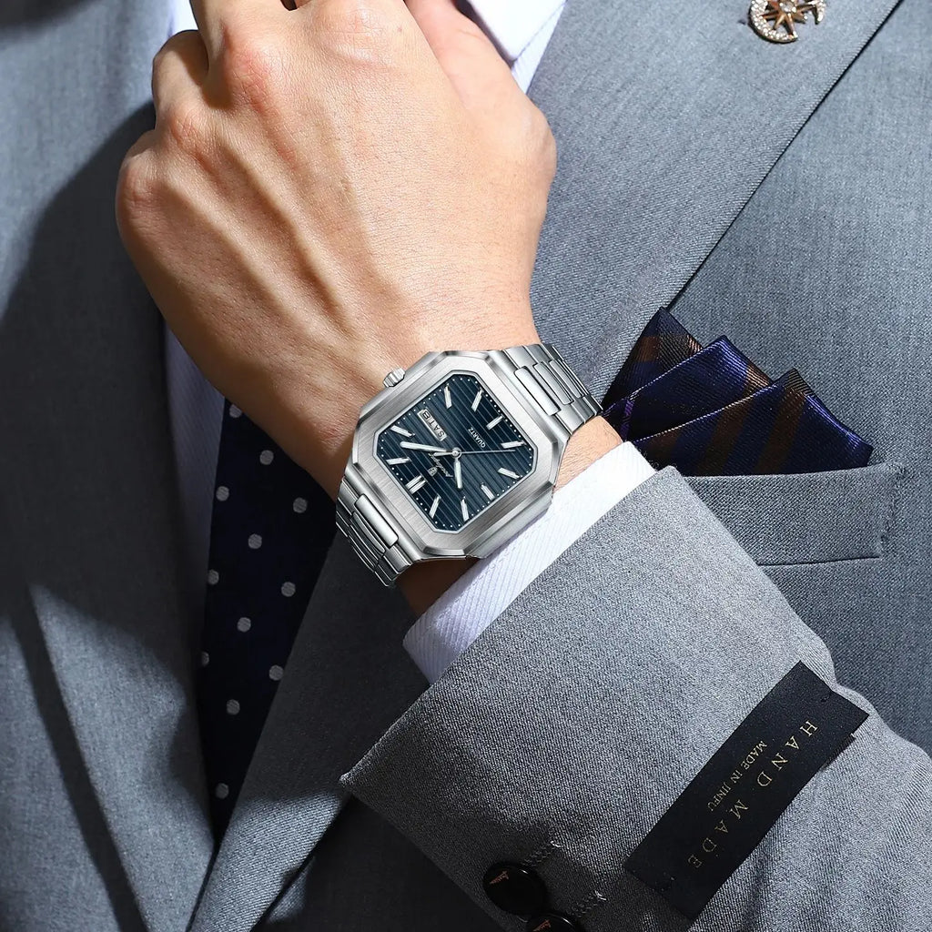 Reloj de cuarzo para hombre POEDAGAR, de negocios, impermeable, luminoso, con fecha y día, clásico, de acero inoxidable