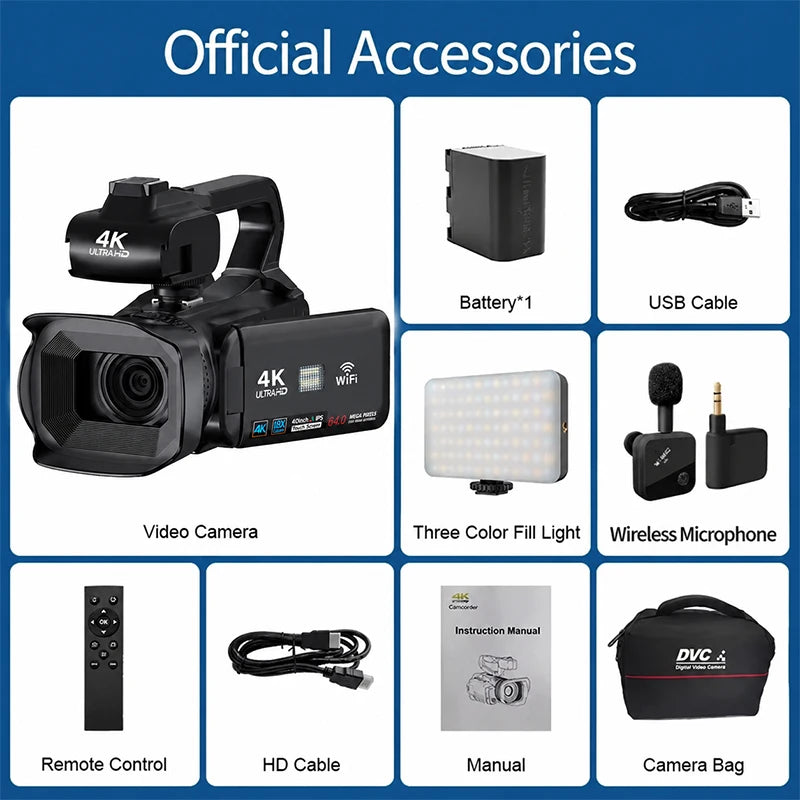 Cámara de vídeo profesional 4K para fotografía, Zoom Digital 18X, cámara Vlogging de visión nocturna, videocámara web WiFi de 64MP