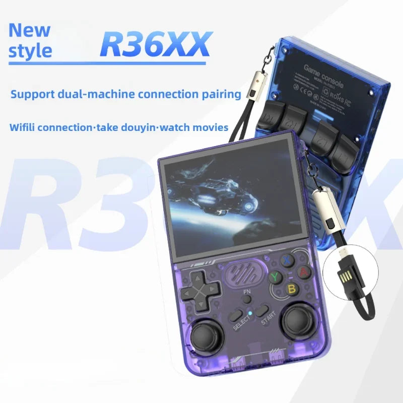 Consola de videojuegos retro portátil R36XX sistema Linux, pantalla IPS de 3,5 pulgadas, reproductor de video de bolsillo, 64GB 128GB, regalo para niños