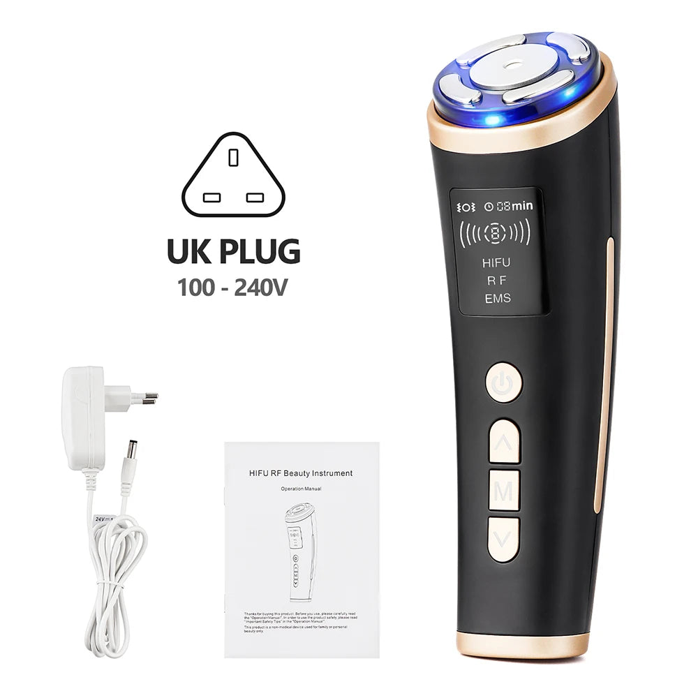 Máquina HIFU Mini para Uso Doméstico, Dispositivo de Rejuvenecimiento Facial con Radiofrecuencia, LED y Ultrasonido, Masajeador Antiarrugas para Rostro, Mentón, Cuello y Ojos