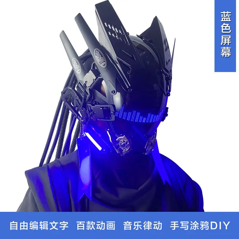 Máscara Cyber Punk, disfraces, máscara, Cosplay, soldado Mech con pantalla LED de subtítulos, casco de Control por aplicación de teléfono, accesorios de Bar para fiesta de Halloween
