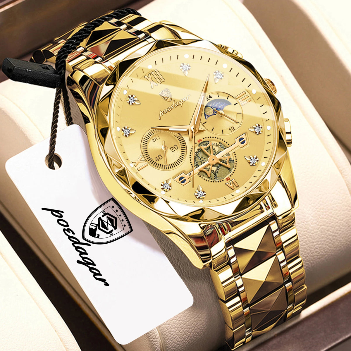 Reloj de pulsera creativo POEDAGAR para hombre, reloj de cuarzo empresarial de acero inoxidable, cronógrafo, resistente al agua, luminoso, a la moda