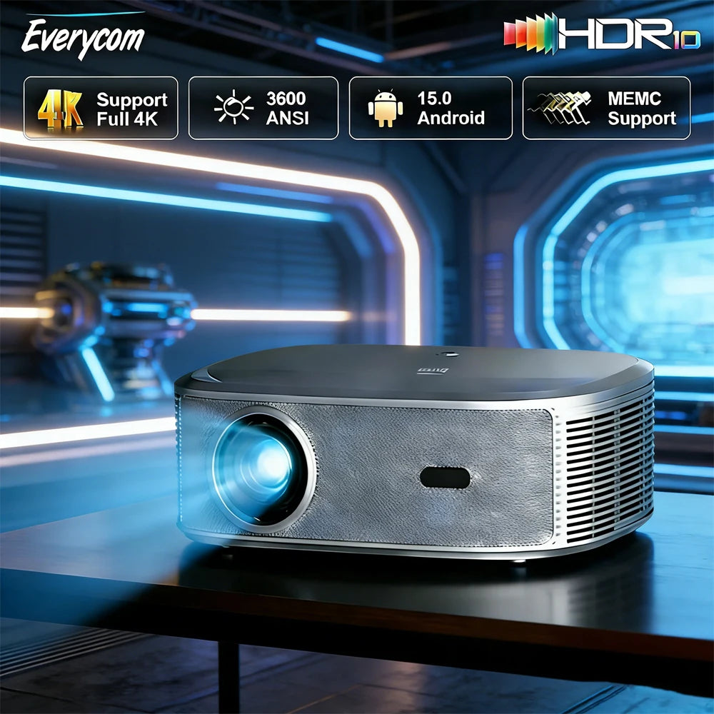 Proyector Everycom HQ11W 3600 ANSI Android 15 Full HD 1080P Decodificación 4K 15dB Ultra Bajo Ruido para Cine en Casa
