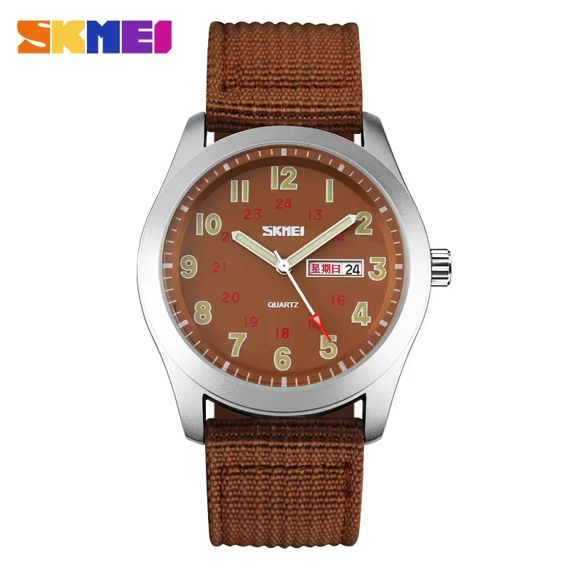 SKMEI 9112 Reloj de cuarzo deportivo para hombre, manecillas luminosas, resistente al agua, con calendario, reloj de pulsera de lujo para hombre